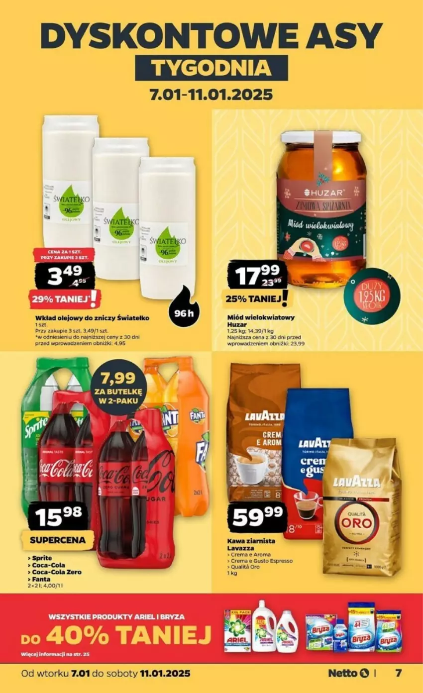 Gazetka promocyjna Netto - ważna 07.01 do 11.01.2025 - strona 27 - produkty: Ariel, Coca-Cola, Fa, Fanta, Kawa, Olej, Rama, Sprite, Wkład olejowy, Znicz