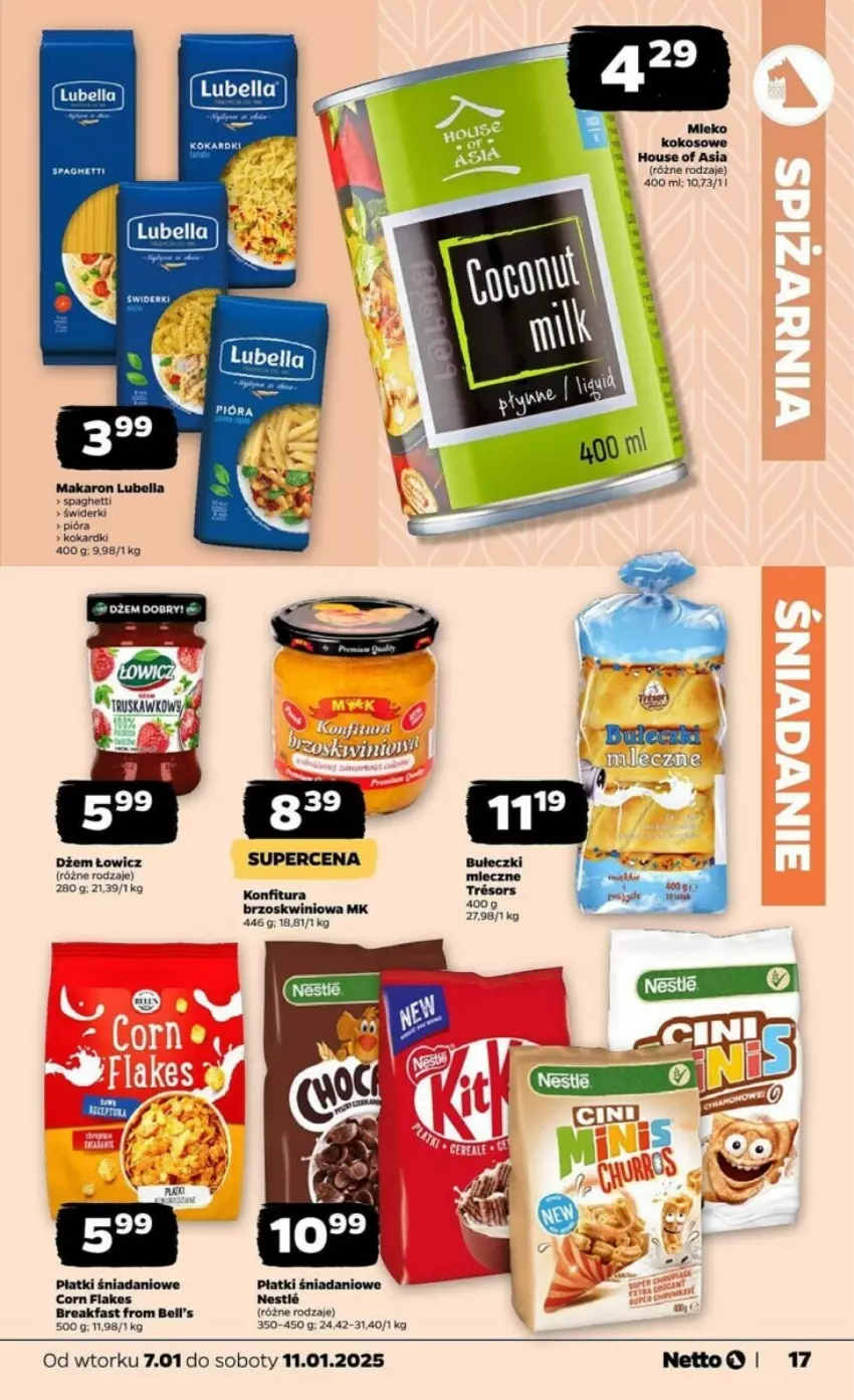 Gazetka promocyjna Netto - ważna 07.01 do 11.01.2025 - strona 9 - produkty: Bell, Bella, Corn flakes, Danio, Dżem, Fa, Konfitura, LG, Lubella, Spaghetti