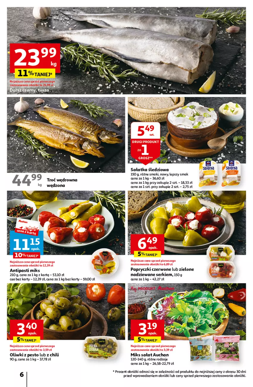 Gazetka promocyjna Auchan - Gazetka Tanie Zakupy Hipermarket Auchan - ważna 03.08 do 09.08.2023 - strona 6 - produkty: Oliwki, Pesto, Sałat, Sałatka, Ser