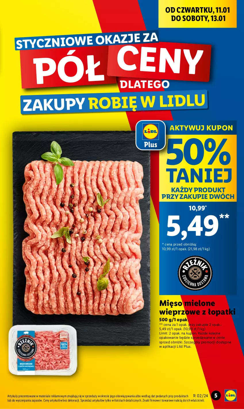 Gazetka promocyjna Lidl - GAZETKA - ważna 11.01 do 13.01.2024 - strona 5 - produkty: Mięso, Mięso mielone, Olej