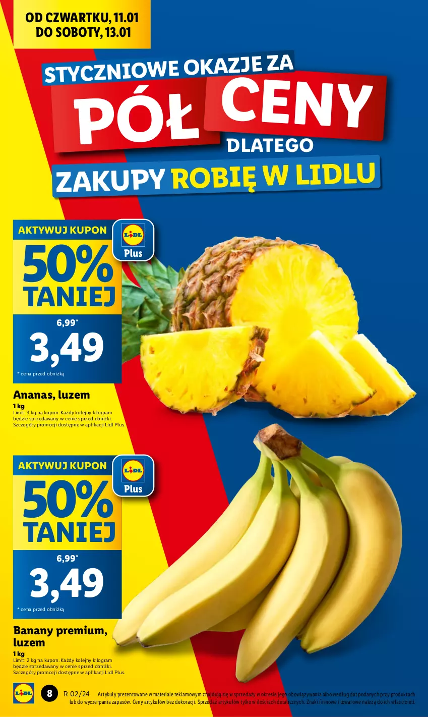 Gazetka promocyjna Lidl - GAZETKA - ważna 11.01 do 13.01.2024 - strona 8 - produkty: Ananas, Banany, Gra, Olej