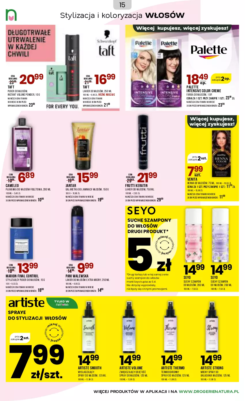 Gazetka promocyjna Drogerie Natura - Gazetka Drogerie Natura - ważna 17.04 do 05.05.2026 - strona 15 - produkty: Color Creme, Control, Eleo, Fa, Farba do włosów, Gala, Galaretka, Lakier, Lakier do włosów, Palette, Puder, Suchy szampon, Szampon, Taft