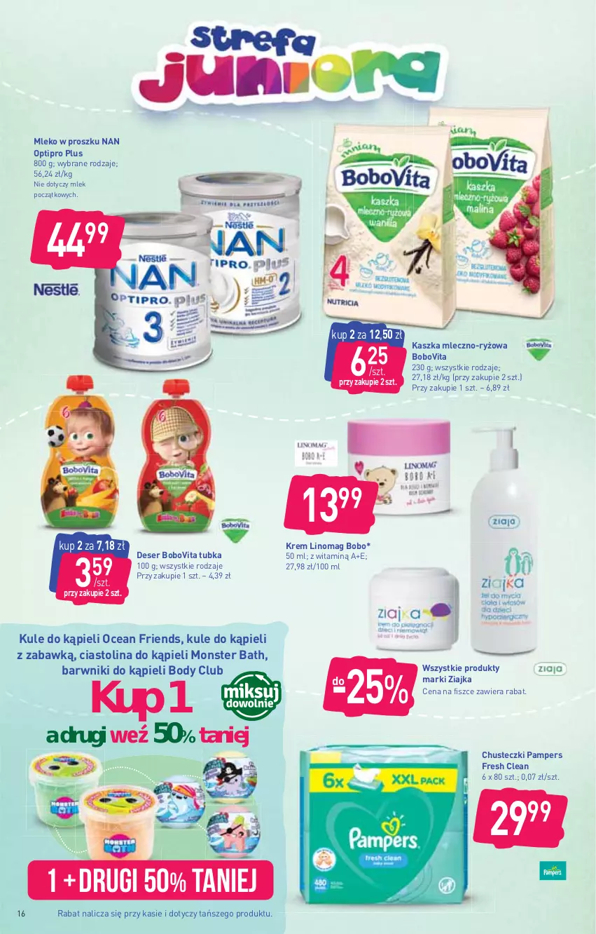 Gazetka promocyjna Stokrotka - Supermarket - ważna 10.06 do 16.06.2021 - strona 16 - produkty: BoboVita, Body, Chusteczki, Deser, Linomag, Mleko, Mleko w proszku, NAN Optipro, Pampers, Ryż, Ser, Ziajka