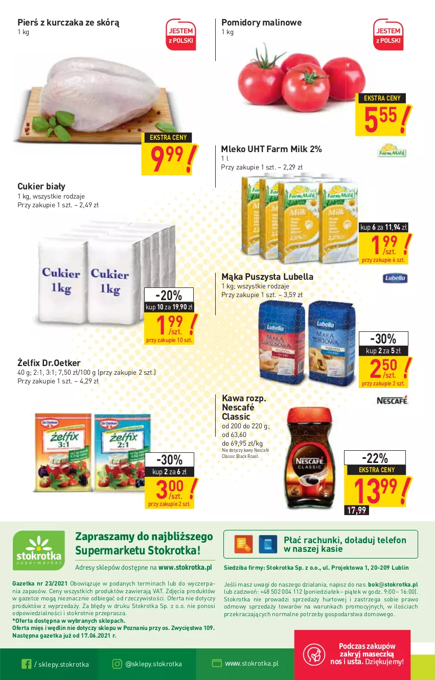 Gazetka promocyjna Stokrotka - Supermarket - ważna 10.06 do 16.06.2021 - strona 20 - produkty: Bell, Bella, Cukier, Fa, Farm Milk, Kawa, Kurczak, Lack, Lubella, Mąka, Mleko, Nescafé, O nas, Pomidory, Telefon, Wagi