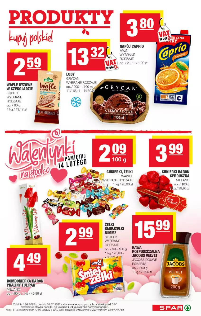 Gazetka promocyjna Spar - Spar - ważna 30.01 do 12.02.2022 - strona 3 - produkty: Cukier, Cukierki, Gry, HP, Jacobs, Kawa, Kupiec, Lody, Nimm2, Piec, Praliny, Ryż, Ser, Sok, Tulipan, Wafle, Wawel