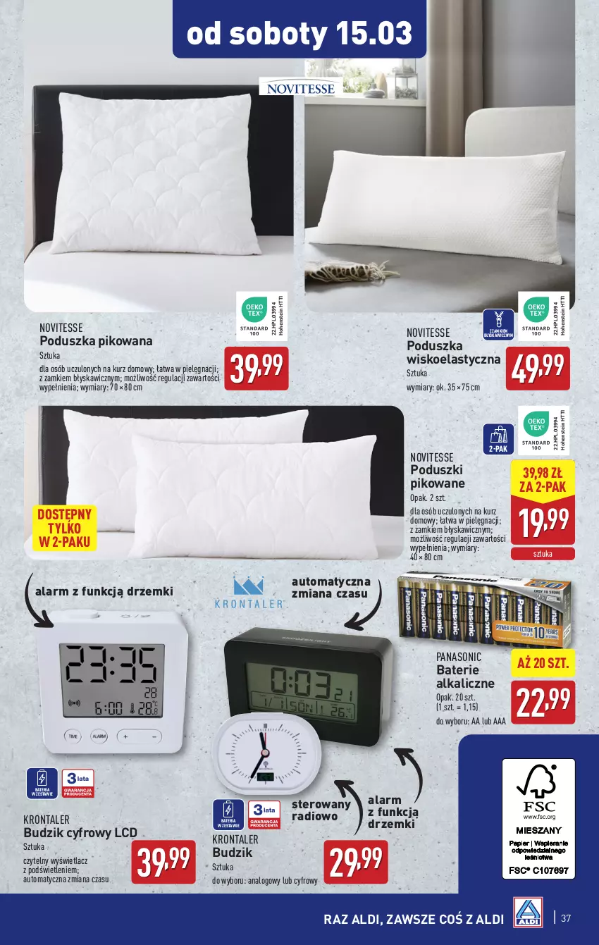 Gazetka promocyjna Aldi - Pełna oferta - ważna 10.03 do 15.03.2025 - strona 37 - produkty: Bateria, Baterie alkaliczne, Budzik, HP, Panasonic, Poduszka