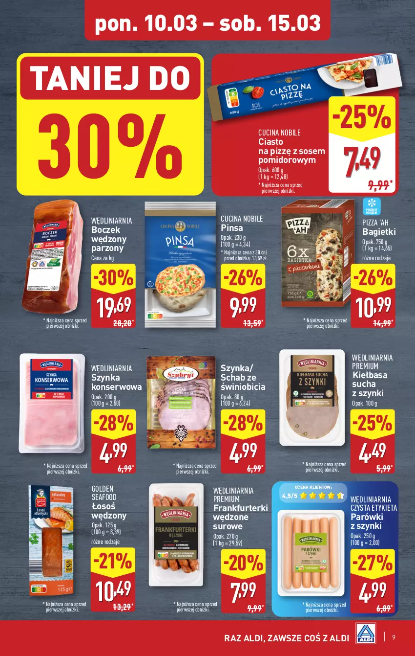 Gazetka promocyjna Aldi - Pełna oferta - ważna 10.03 do 15.03.2025 - strona 9 - produkty: BIC, Boczek, Frankfurterki, Golden Seafood, Kiełbasa, Parówki, Parówki z szynki, Pizza, Ser, Sos, Szynka, Szynka konserwowa