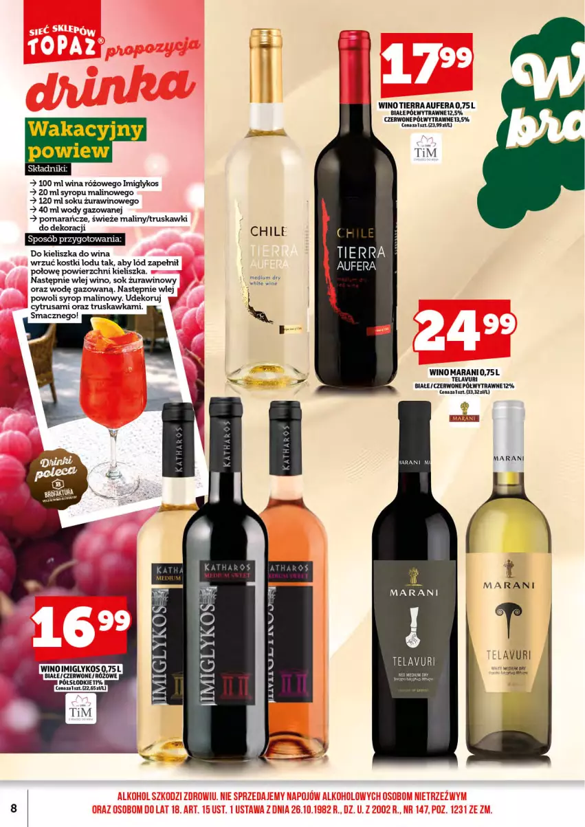 Gazetka promocyjna Topaz - Gazetka - ważna 15.06 do 30.06.2026 - strona 10 - produkty: Maliny, Pomarańcze, Sok, Syrop, Truskawki, Wino