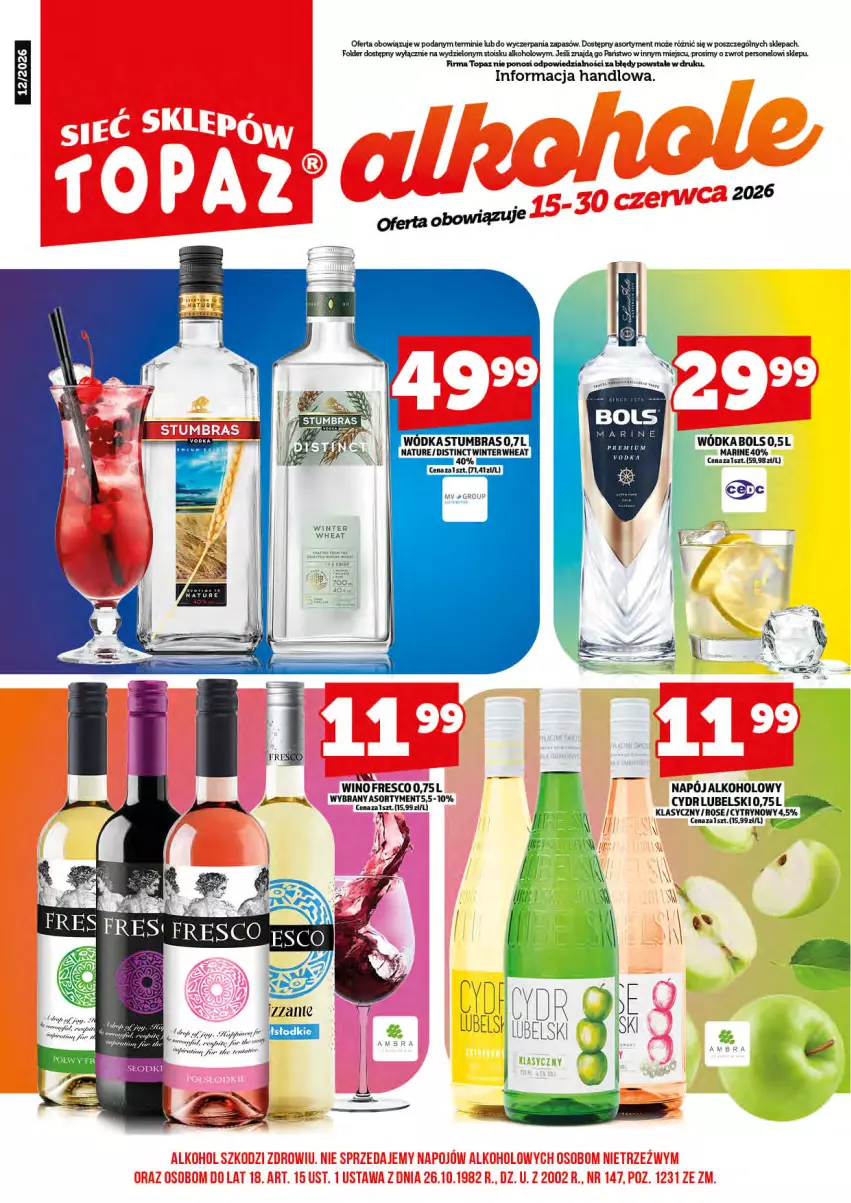 Gazetka promocyjna Topaz - Gazetka - ważna 15.06 do 30.06.2026 - strona 3 - produkty: Bols, Fresco, Napój, Top, Wino, Wódka