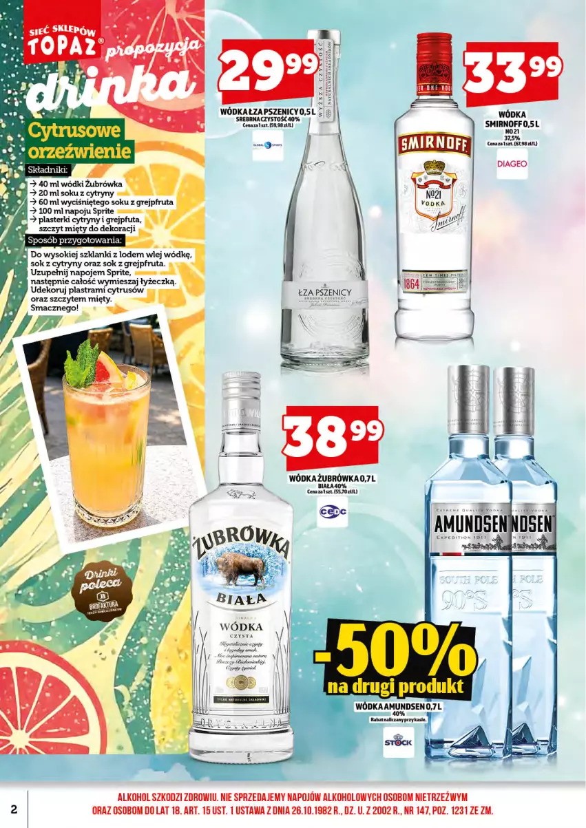 Gazetka promocyjna Topaz - Gazetka - ważna 15.06 do 30.06.2026 - strona 4 - produkty: Amundsen, Cytryny, Grejpfrut, Napoje, Plasterki, Sok, Sprite, Wódka