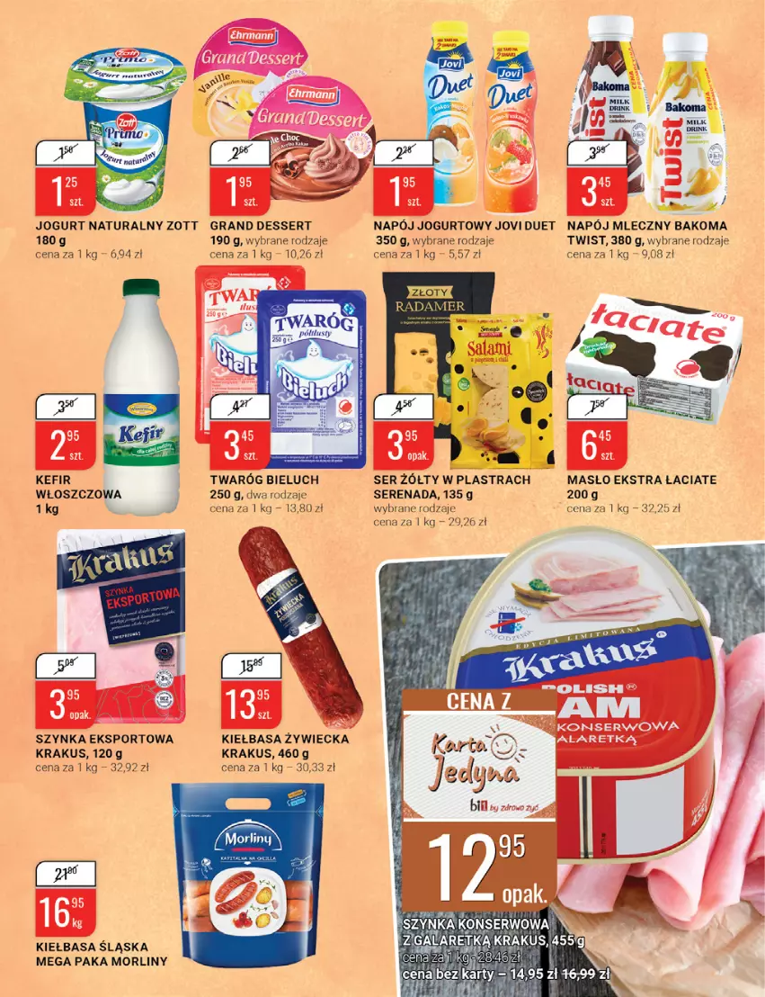 Gazetka promocyjna Bi1 - Sezon na piknik - ważna 04.05 do 10.05.2022 - strona 13 - produkty: Bakoma, Bieluch, Gra, Jogurt, Jogurt naturalny, Kefir, Kiełbasa, Kiełbasa śląska, Krakus, Masło, Morliny, Napój, Napój jogurtowy, Napój mleczny, Por, Ser, Sport, Szynka, Twaróg, Zott