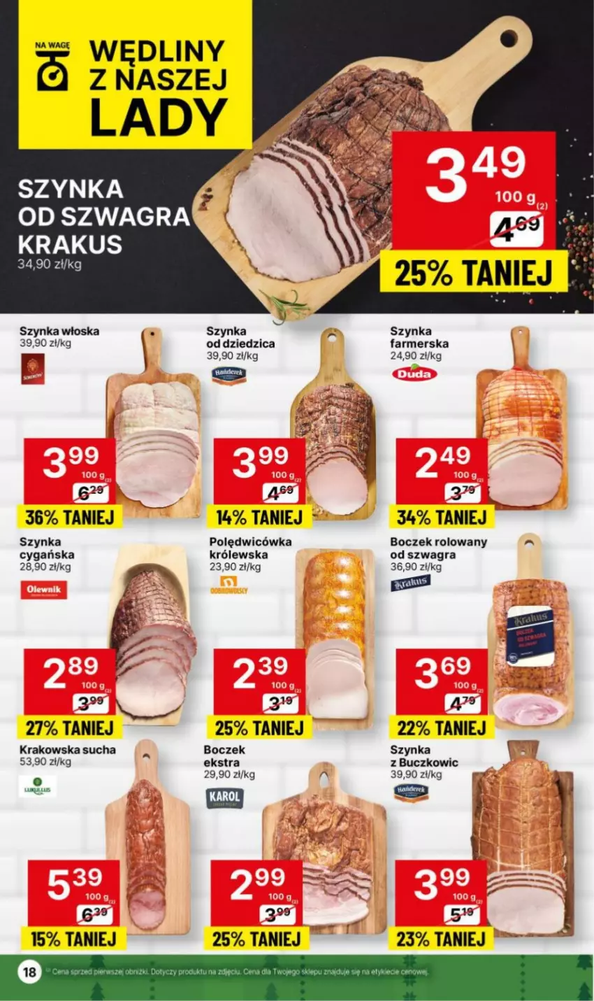 Gazetka promocyjna Delikatesy Centrum - Gazetka DC49 czw-śr - ważna 14.12 do 26.12.2023 - strona 18 - produkty: Boczek, Fa, Gra, Krakus, Szynka