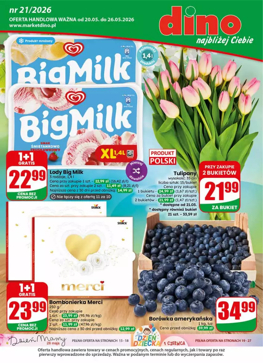 Gazetka promocyjna Dino - Gazetka 21 / 2026 - ważna 20.05 do 26.05.2026 - strona 1 - produkty: Big Milk, Borówka, Borówka amerykańska, Bukiet, Sok