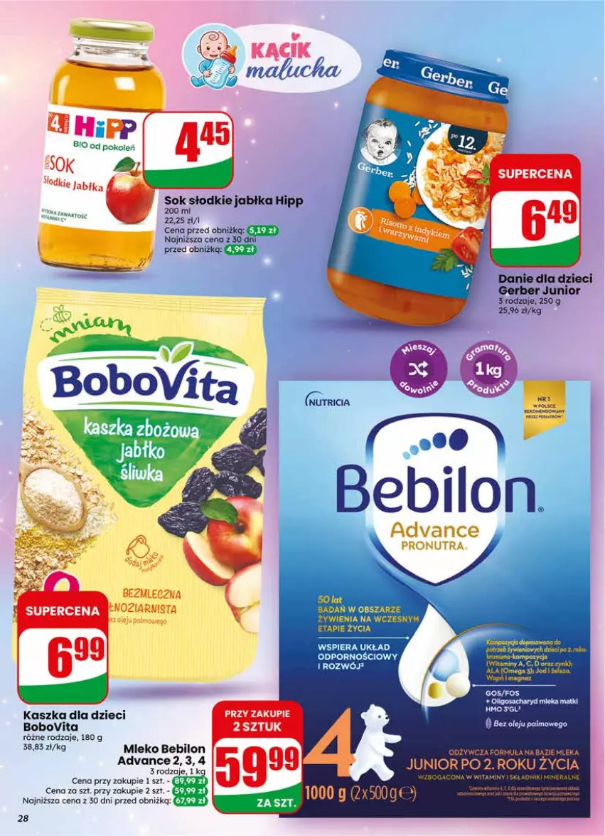 Gazetka promocyjna Dino - Gazetka 21 / 2026 - ważna 20.05 do 26.05.2026 - strona 28 - produkty: BEBILON, BoboVita, Cynk, Dzieci, HiPP, Jabłka, LG, Magnez, Mleko, Mleko Bebilon, Olej, Sok