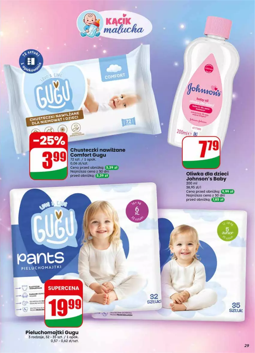Gazetka promocyjna Dino - Gazetka 21 / 2026 - ważna 20.05 do 26.05.2026 - strona 29 - produkty: Baby O, Chusteczki, Dzieci, Fa, Johnson's, Johnson's Baby, Majtki, Oliwka dla dzieci, Pieluchomajtki