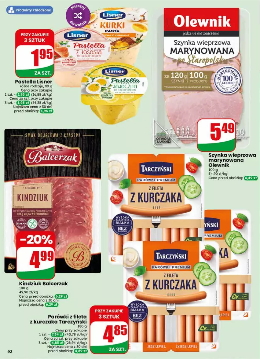 Gazetka promocyjna Dino - Gazetka 21 / 2026 - ważna 20.05 do 26.05.2026 - strona 62 - produkty: Kindziuk, Kurczak, Lisner, Olewnik, Parówki, Pastella, Szynka, Szynka wieprzowa, Tarczyński