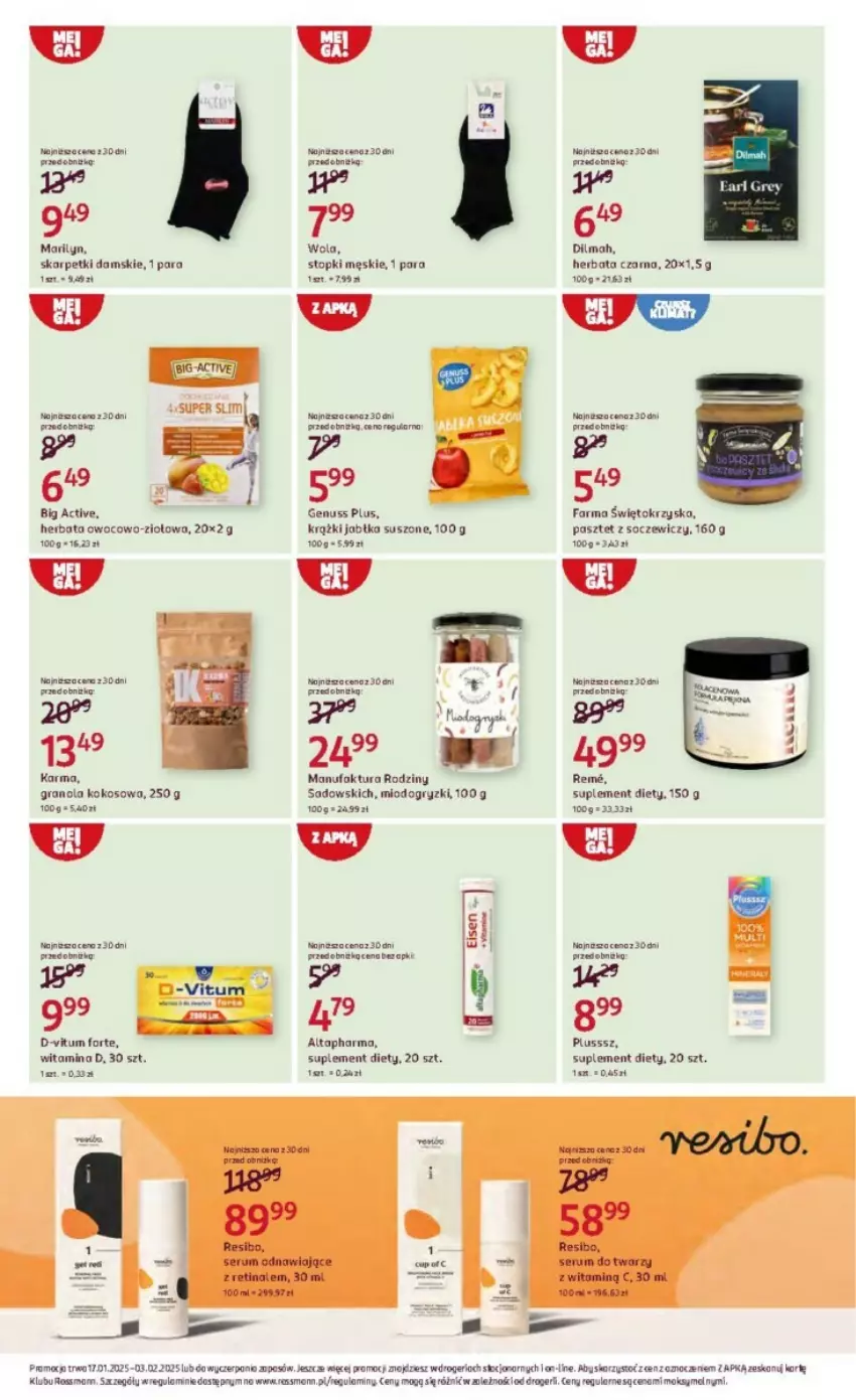 Gazetka promocyjna Rossmann - ważna 17.01 do 03.02.2025 - strona 6 - produkty: D-Vitum, Dilmah, Earl Grey, Fa, Genuss Plus, Gra, Granola, Gry, Herbata, Herbata czarna, Jabłka, Karp, Kokos, Mecze, Pasztet, Skarpetki, Suplement diety, Top