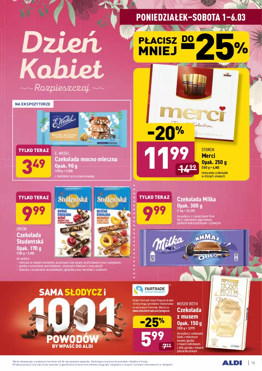 Gazetka promocyjna Aldi - ALE! CENA - ważna 01.03 do 06.03.2021 - strona 15 - produkty: Czekolada, E. Wedel, Fa, Gala, Gra, Jogurt, Kakao, Merci, Milka, Morela, Moser Roth, Mus, Oreo, Ryż, Ser, Tera