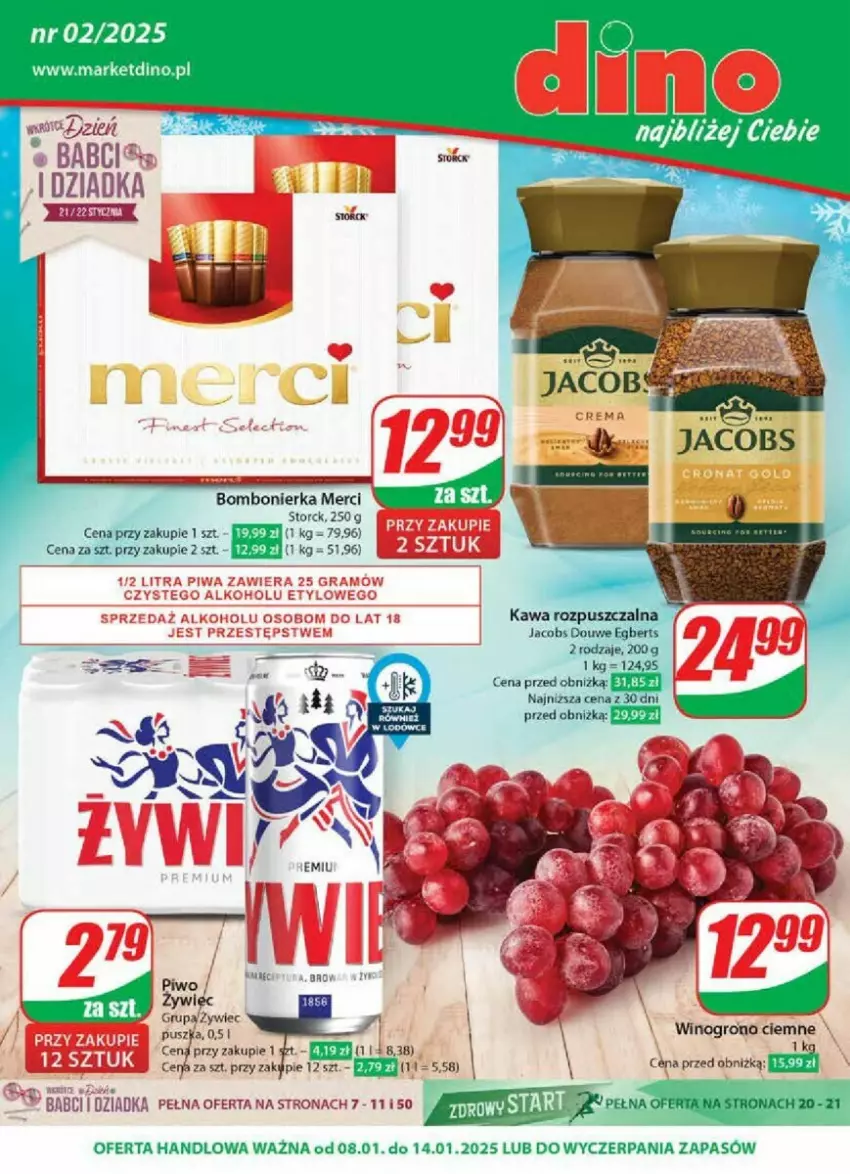 Gazetka promocyjna Dino - ważna 08.01 do 14.01.2025 - strona 1 - produkty: Jacobs, JBL, Kawa, Kawa rozpuszczalna, Merci, Wino, Winogrona