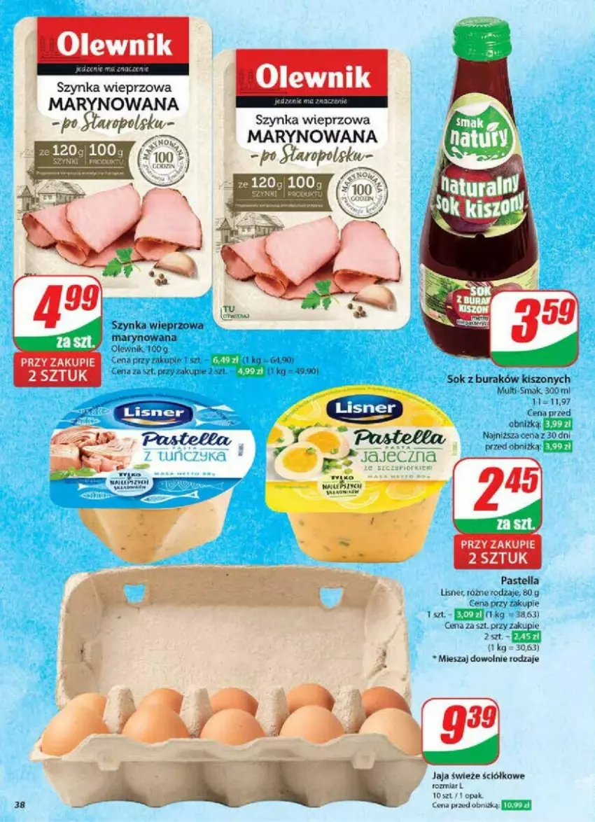 Gazetka promocyjna Dino - ważna 08.01 do 14.01.2025 - strona 32 - produkty: Jaja, Lisner, Olewnik, Pastella, Sok, Szynka, Szynka wieprzowa