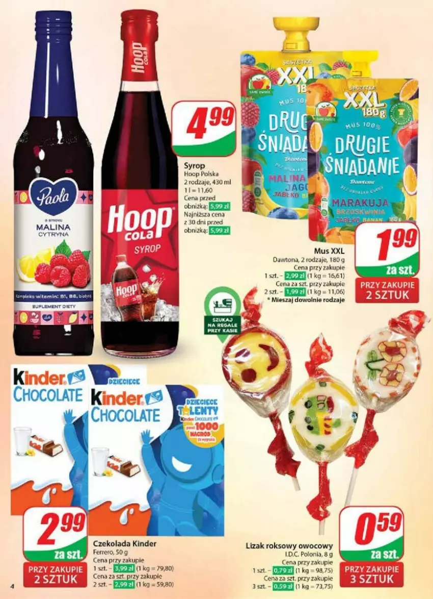 Gazetka promocyjna Dino - ważna 08.01 do 14.01.2025 - strona 34 - produkty: Czekolada, Dawtona, Ferrero, Hoop, Kinder, Mus, Suplement diety, Syrop