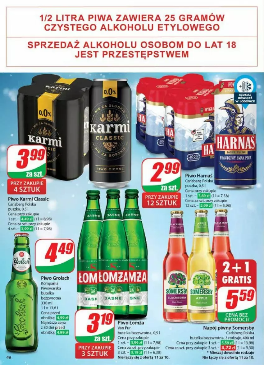 Gazetka promocyjna Dino - ważna 08.01 do 14.01.2025 - strona 41 - produkty: Carlsberg, Harnaś, Karmi, Napój, Piwo, Pur, Somersby