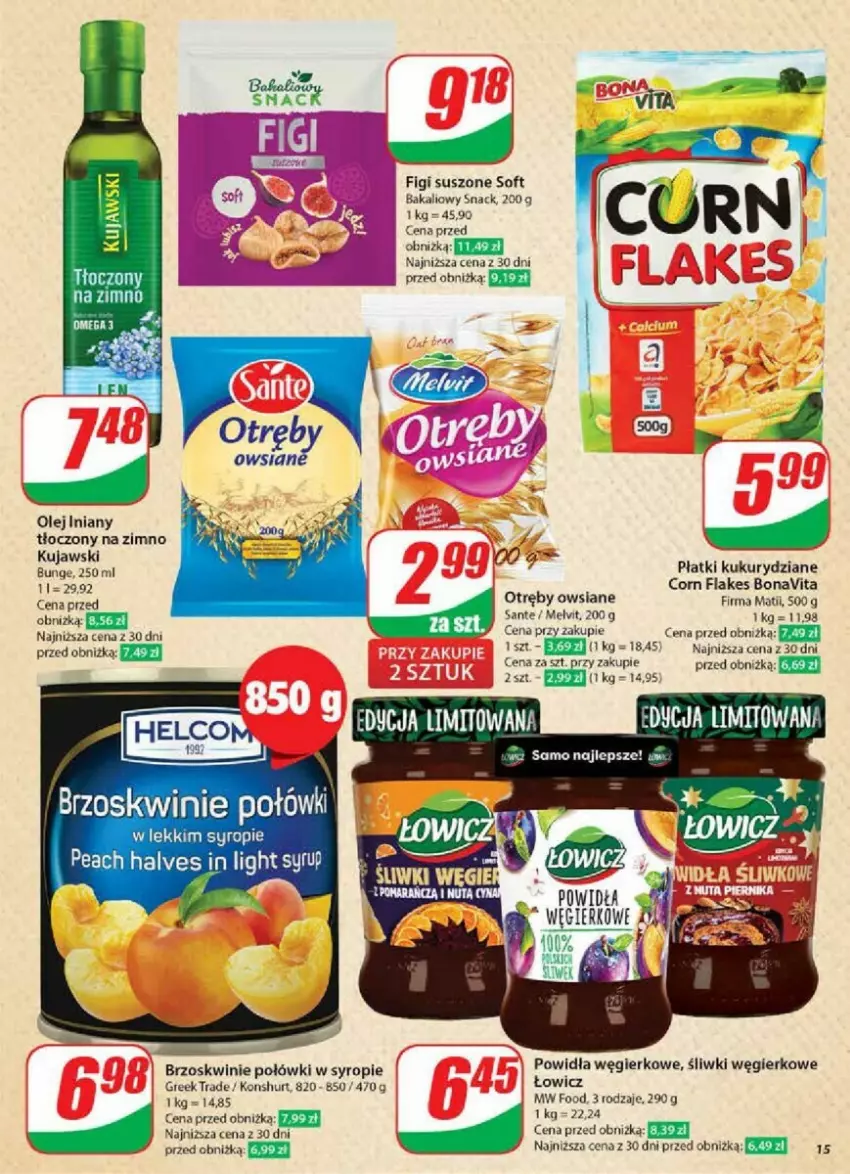 Gazetka promocyjna Dino - ważna 08.01 do 14.01.2025 - strona 7 - produkty: Brzoskwinie, Corn flakes, Figi, Kujawski, Melvit, Olej, Olej iniany, Sante, Syrop, Vita C