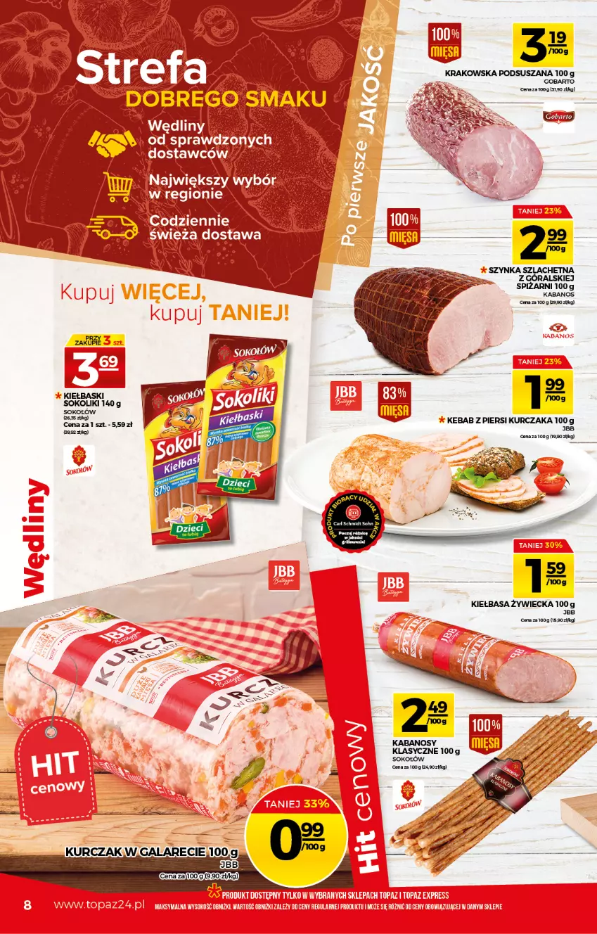Gazetka promocyjna Topaz - Gazetka - ważna 17.06 do 23.06.2021 - strona 8 - produkty: Kebab, Kiełbasa, Kurczak, Sok, Sokołów