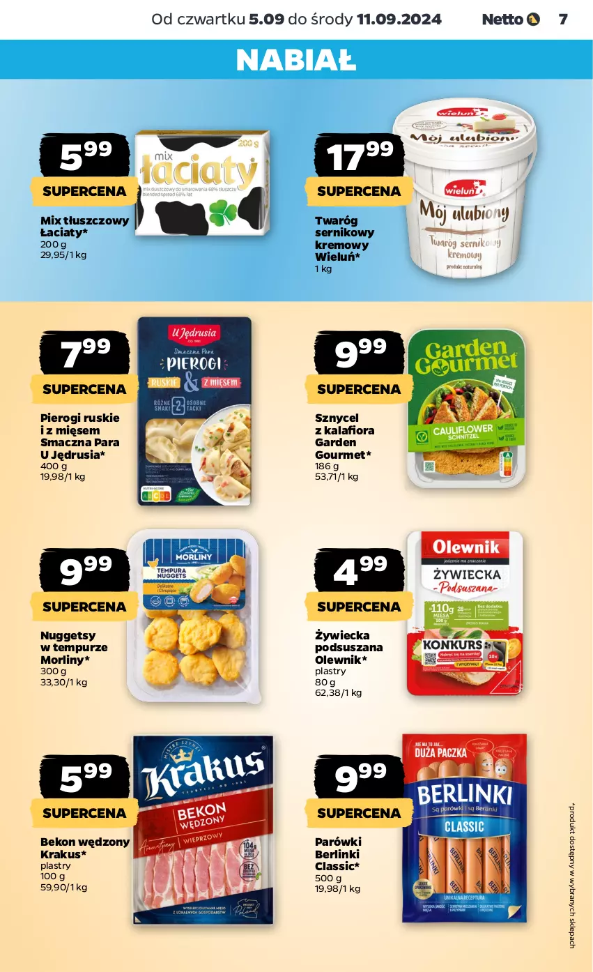 Gazetka promocyjna Netto - Netto Gazetka Food 36/24B - ważna 05.09 do 11.09.2024 - strona 7 - produkty: Beko, Berlinki, Krakus, Morliny, Olewnik, Parówki, Pierogi, Pur, Ser, Twaróg