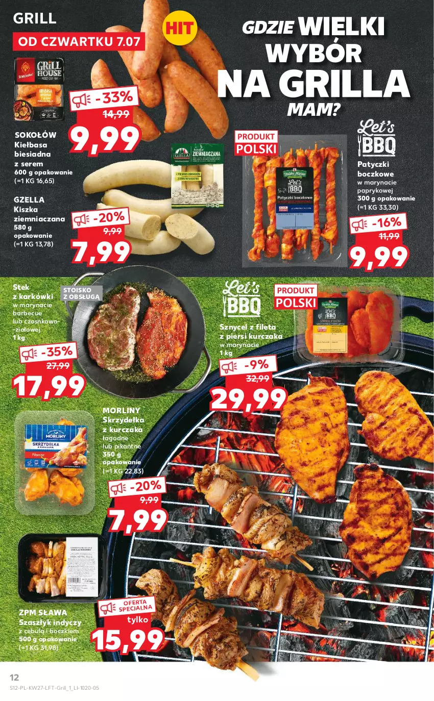 Gazetka promocyjna Kaufland - OFERTA TYGODNIA - ważna 07.07 do 13.07.2022 - strona 12 - produkty: Grill, Kiełbasa, Kiełbasa biesiadna, Kurczak, Morliny, Ser, Skrzydełka z kurczaka, Sok, Sokołów, Stek