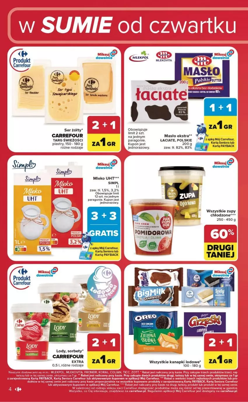 Gazetka promocyjna Carrefour - Gazetka Carrefour, Market w SUMIE od czwartku WEEKEND OKAZJI - ważna 16.07 do 18.07.2026 - strona 4 - produkty: Cars, Fa, Lody, Masło, Mleko, Mlekovita, Oliwa, Por, Ser