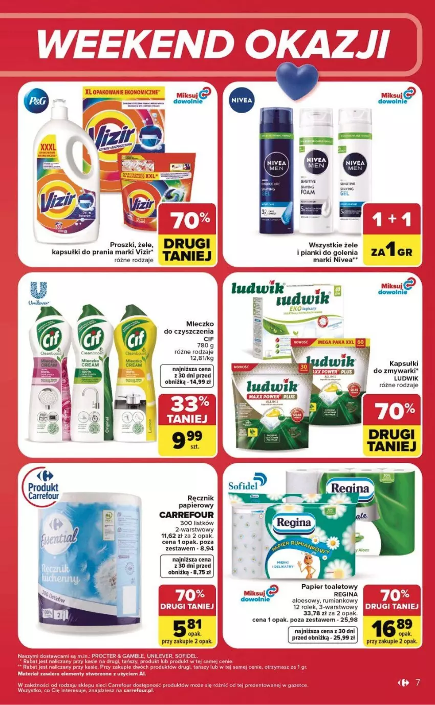 Gazetka promocyjna Carrefour - Gazetka Carrefour, Market w SUMIE od czwartku WEEKEND OKAZJI - ważna 16.07 do 18.07.2026 - strona 7 - produkty: Cif, Gin, Kapsułki do prania, Ludwik, Mleczko, Nivea, Papier, Papier toaletowy, Ręcznik, Rum, Vizir, Zmywarki