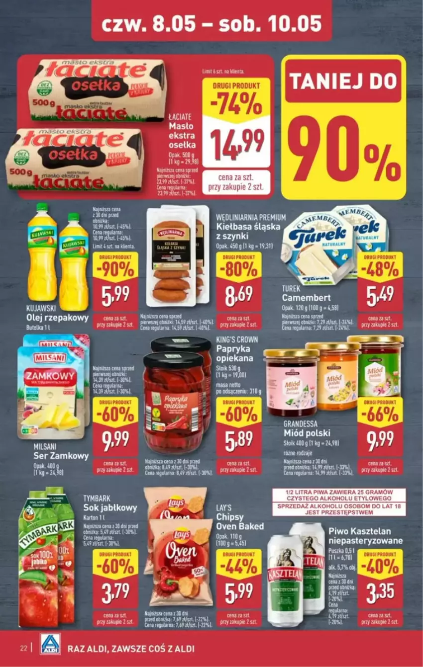 Gazetka promocyjna Aldi - ważna 05.05 do 10.05.2025 - strona 15 - produkty: Camembert, Fa, Gra, Kasztelan, Kiełbasa, Kiełbasa śląska, Kujawski, Masło, Piwa, Piwo, Ser