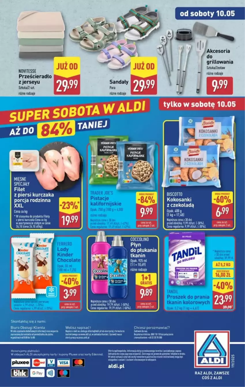 Gazetka promocyjna Aldi - ważna 05.05 do 10.05.2025 - strona 21 - produkty: Coccolino, Fa, Grill, Kokos, Kurczak, Mięsne specjały, Płyn do płukania, Por, Prześcieradło, Sandał, Sanki, Top