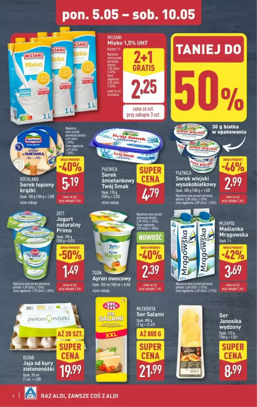 Gazetka promocyjna Aldi - ważna 05.05 do 10.05.2025 - strona 25 - produkty: Fa, Jaja, Leon, LG, Maślanka, Salami, Ser, Serek, Serek wiejski, Sok, Sól, Top, Twój Smak