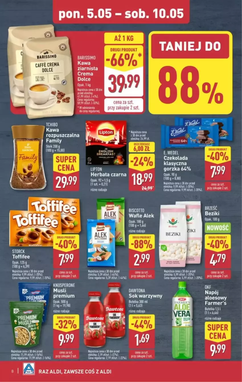 Gazetka promocyjna Aldi - ważna 05.05 do 10.05.2025 - strona 27 - produkty: Dawtona, Fa, Herbata, Herbata czarna, Kawa, LANA, Mus, Sok, Tchibo, Wafle