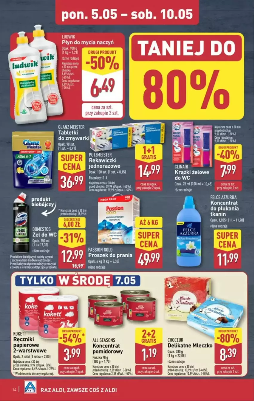 Gazetka promocyjna Aldi - ważna 05.05 do 10.05.2025 - strona 6 - produkty: All Seasons, Clin, Do mycia naczyń, Fa, Koncentrat pomidorowy, Ludwik, Mleczko, Papier, Płyn do mycia, Płyn do mycia naczyń, Proszek do prania, Putzmeister, Rolki, Ser, Tablet