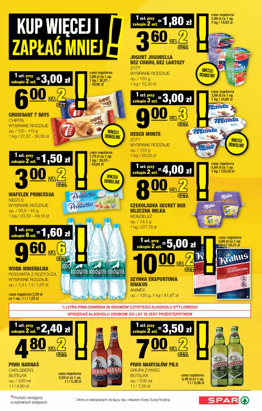 Gazetka promocyjna Spar - Spar - ważna 10.09 do 20.09.2023 - strona 5 - produkty: 7 Days, Bell, Bella, Croissant, Deser, Harnaś, Jogobella, Jogurt, Krakus, Milka, Monte, Namysłów, Piwo, Por, Princessa, Ser, Sport, Szynka, Wafelek, Woda, Woda mineralna, Zott