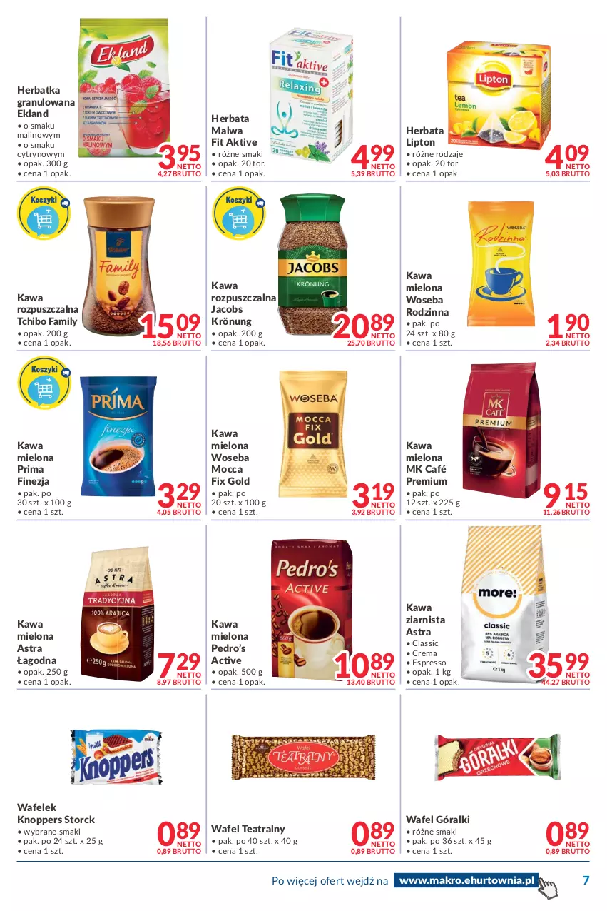 Gazetka promocyjna Makro - [Oferta promocyjna] Dostawy - ważna 17.04 do 02.05.2022 - strona 7 - produkty: Fa, Góralki, Gra, Herbata, Jacobs, Jacobs Krönung, Kawa, Kawa mielona, Kawa rozpuszczalna, Kawa ziarnista, Knoppers, Lipton, Mocca Fix Gold, Prima, Tchibo, Tchibo Family, Wafelek, Woseba