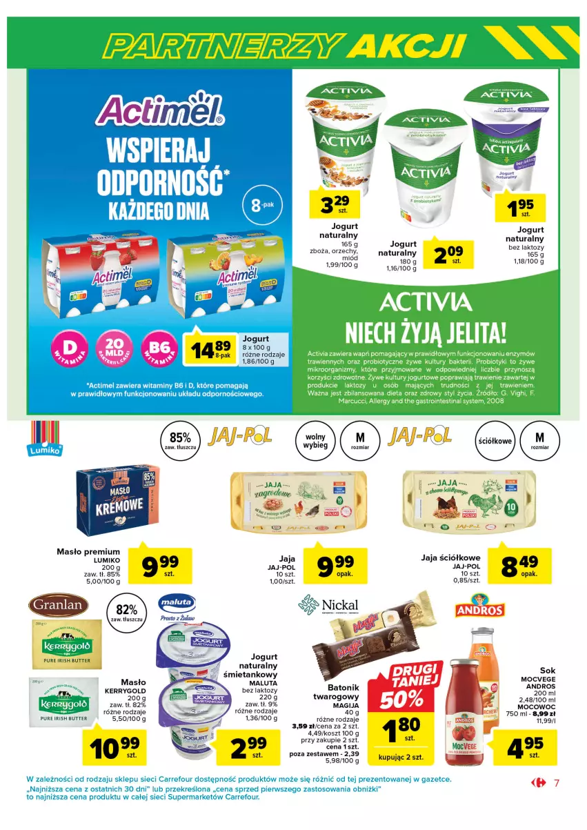 Gazetka promocyjna Carrefour - Gazetka Marki znane i lubiane - ważna 07.02 do 25.02.2023 - strona 7 - produkty: Activia, Baton, Jaja, Jogurt, Jogurt naturalny, Kosz, Magija, Masło, Probiotyk, Pur, Sok, Tonik