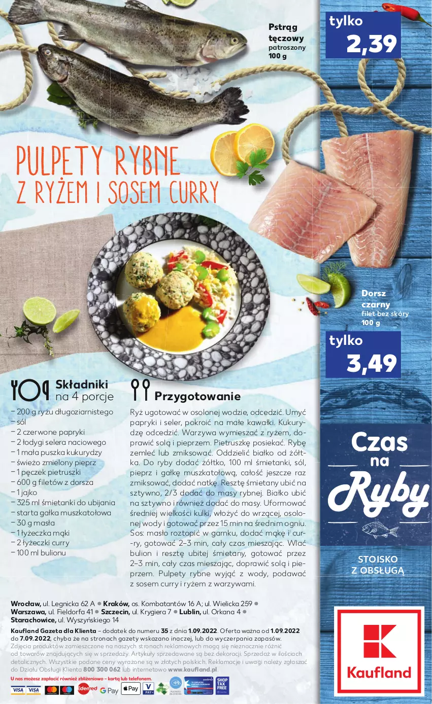 Gazetka promocyjna Kaufland - RYBY - ważna 01.09 do 07.09.2022 - strona 2 - produkty: Bulion, Dorsz, Fa, Gałka, Kawa, Lion, Masło, Mus, Orka, Pieprz, Por, Pstrąg, Pstrąg tęczowy, Pulpety, Ryż, Sól, Sos, Tarta, Top, Wagi, Warzywa