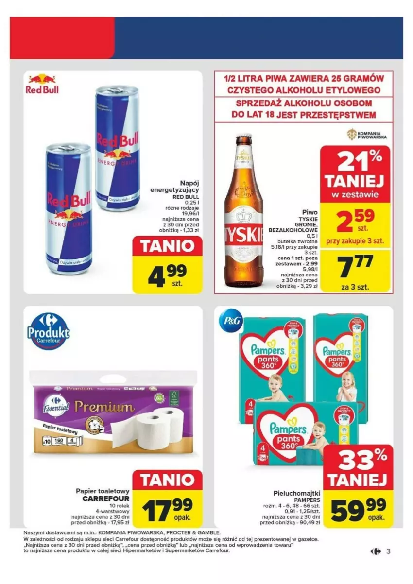 Gazetka promocyjna Carrefour - ważna 05.08 do 10.08.2024 - strona 12 - produkty: Gra, Napój, Pampers, Papier, Papier toaletowy, Piwa, Piwo, Por, Red Bull, Tyskie