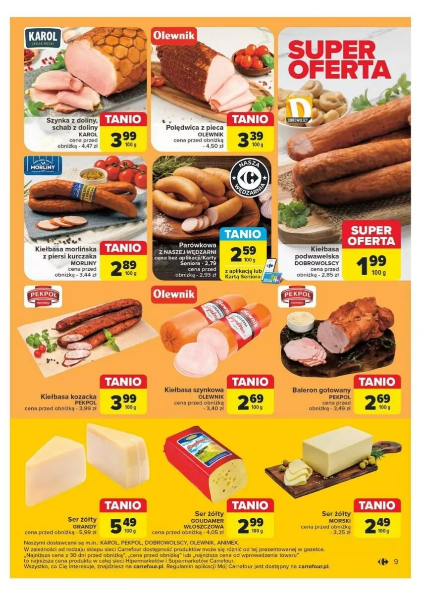 Gazetka promocyjna Carrefour - ważna 05.08 do 10.08.2024 - strona 18 - produkty: Fa, Gouda, Gra, Kiełbasa, Kiełbasa szynkowa, Kurczak, LG, Morliny, Olewnik, Pekpol, Piec, Ser, Szynka, Wawel