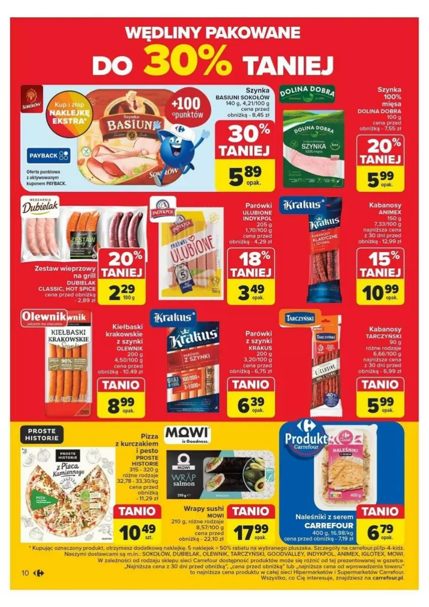 Gazetka promocyjna Carrefour - ważna 05.08 do 10.08.2024 - strona 2 - produkty: Fa, Klej, Krakus, Kurczak, Naleśniki, Olewnik, Pesto, Pizza, Ser, Sok, Sokołów, Sushi, Szynka, Tarczyński