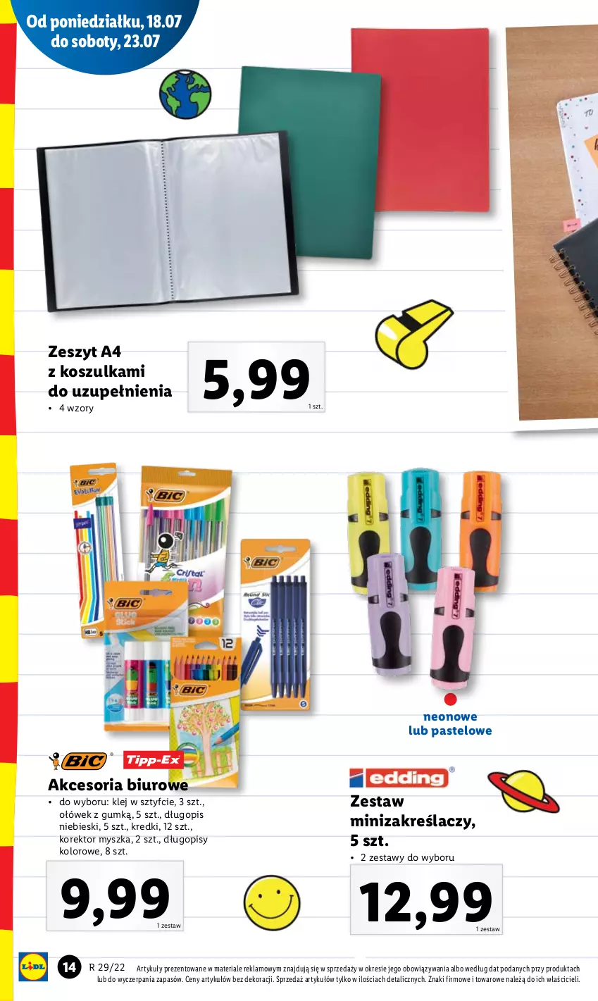 Gazetka promocyjna Lidl - GAZETKA - ważna 18.07 do 23.07.2022 - strona 14 - produkty: Biuro, Długopis, Klej, Kosz, Koszulka, Mysz