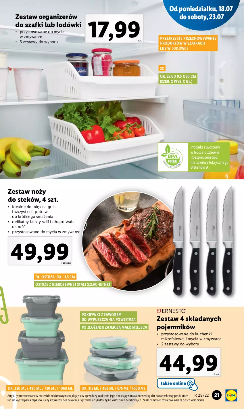 Gazetka promocyjna Lidl - GAZETKA - ważna 18.07 do 23.07.2022 - strona 21 - produkty: Fa, Grill, Kuchenki mikrofalowe, Noż, Organizer, Piec, Pojemnik, Stek, Szafka, Zdrowie