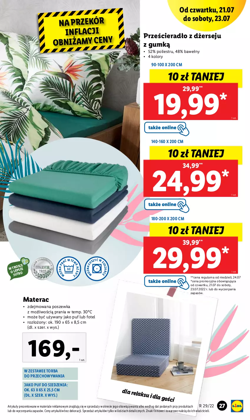 Gazetka promocyjna Lidl - GAZETKA - ważna 18.07 do 23.07.2022 - strona 27 - produkty: Fotel, Materac, Poszewka, Prześcieradło, Puf, Tera, Torba