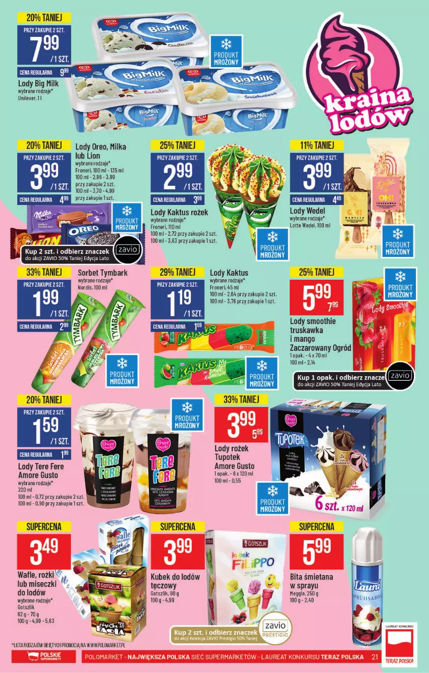 Gazetka promocyjna PoloMarket - Gazetka pomocyjna - ważna 21.07 do 27.07.2021 - strona 21 - produkty: Big Milk, Kaktus, Kubek, Laur, Lion, Lody, Mango, Milka, Oreo, Smoothie, Wafle