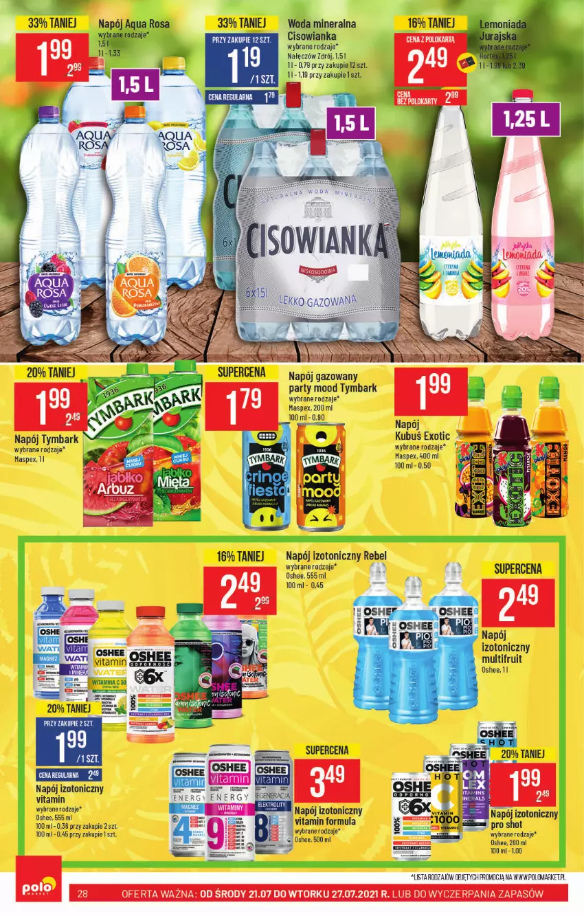 Gazetka promocyjna PoloMarket - Gazetka pomocyjna - ważna 21.07 do 27.07.2021 - strona 28 - produkty: Cisowianka, Kubuś, Lemoniada, Napój, Napój gazowany, Napój izotoniczny, Oshee, Tymbark, Woda, Woda mineralna