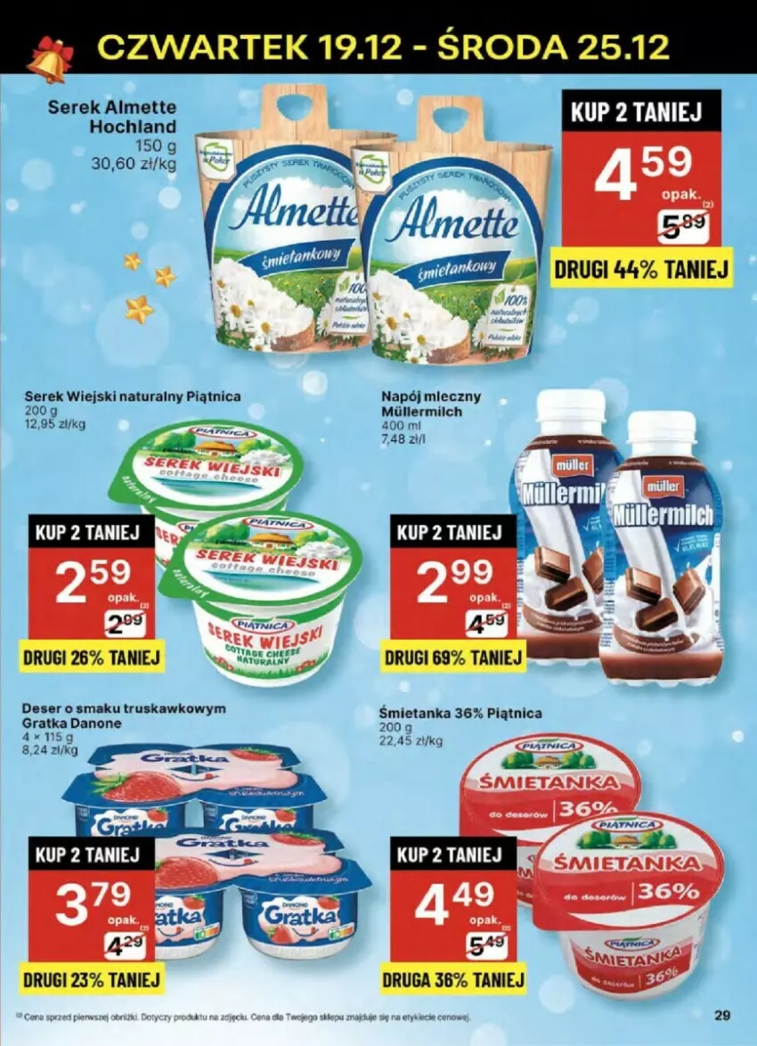 Gazetka promocyjna Delikatesy Centrum - ważna 19.12 do 25.12.2024 - strona 22 - produkty: Almette, Danone, Deser, Gra, Hochland, Napój, Napój mleczny, Piątnica, Ser, Serek, Serek wiejski